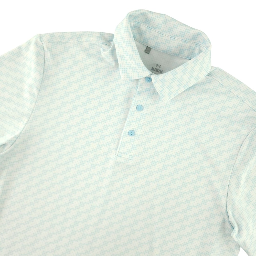 Under Armour Polo Shirt Mens M Blue Geometric Golf Performance Stretch Top